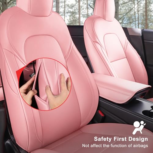 Tesla Model Y Car Seat Covers Nappa Leather Car Interior Seat Airbag Compatible Cushion Cover Full Set Custom Fit 2024 2023 2022 2021 2020 (11 Count)