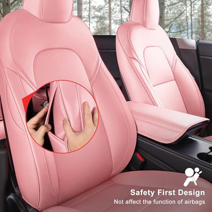 Tesla Model Y Car Seat Covers Nappa Leather Car Interior Seat Airbag Compatible Cushion Cover Full Set Custom Fit 2024 2023 2022 2021 2020 (11 Count)