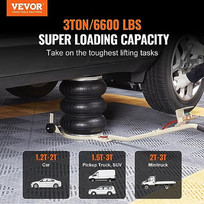 Air Jack, 3T / 6600 lbs Triple Bag Air Jack, Airbag Jack with Six Steel Pipes, Lift up to 17.7 inch/450 mm, 3-5 s Fast Lifting Pneumatic Jack, with Long Handles for Car, Garage, Repair