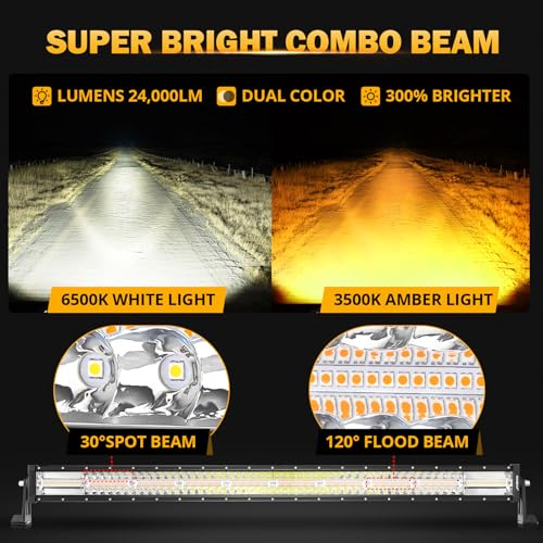 42" LED Light Bar 6 Modes Amber White 240W Straight Off Road Lights