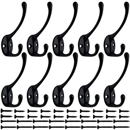 10 Pack Black Double Coat Hooks No Rust Hooks for Coat (10 Count)