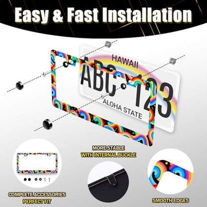 Stainless Steel Colorful Boho Rainbow License Plate Frame 12.2 x 6.2 Inch