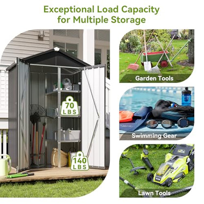 Vertical Outdoor Storage Cabinet 3.5’x2’ with Floor & Shelves Black