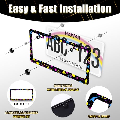 Psychedelic Stars License Plate Frame Stainless Steel Funny License Holder