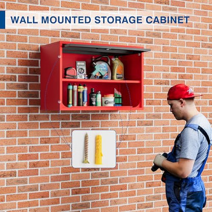 Metal Storage Cabinet Black Red Wall Cabinets with Shelf and Locking Door