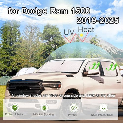 6pcs Thicken Full Window Sun Shades for Dodge Ram 1500 Crew Cab Accessories 2019 (3 Count)