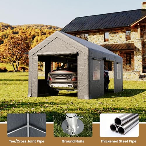10'×20' Storage Shelter Outdoor Gable Roof Carport with Removable Side Walls