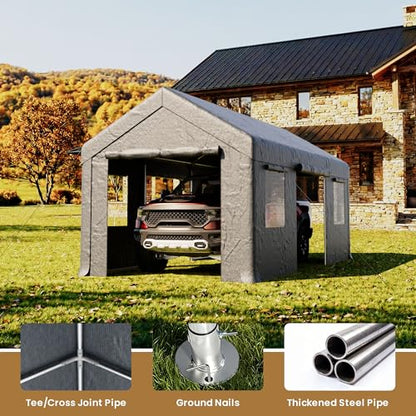 10'×20' Storage Shelter Outdoor Gable Roof Carport with Removable Side Walls