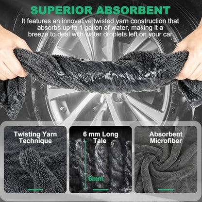 3 Pack Car Microfiber Towels with Car Wash Mitt (3 Count)