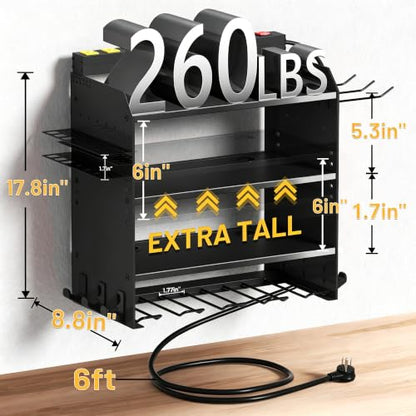Power Tool Organizer Wall Mount with Charging Station & 8 Outlet