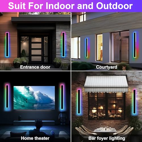 Modern RGB Long Outdoor Wall Lights for House (2 Count)
