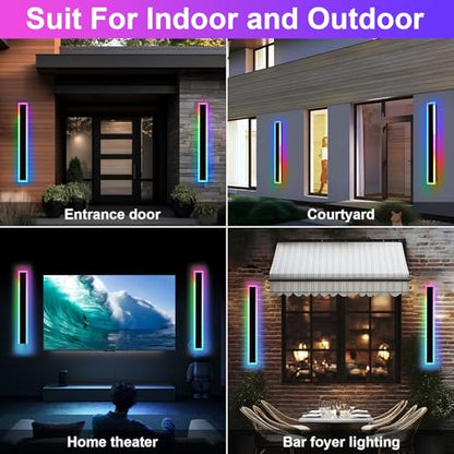 Modern RGB Long Outdoor Wall Lights for House (2 Count)