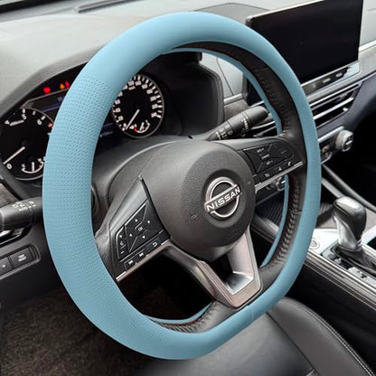 D Shaped Nappa Leather Steering Wheel Cover 14.5In