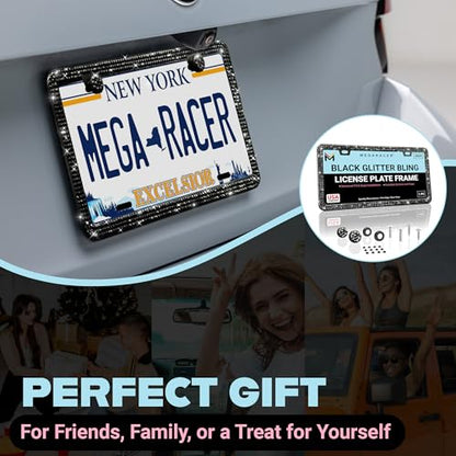 Elegant Black Bling License Plate Frame for Women