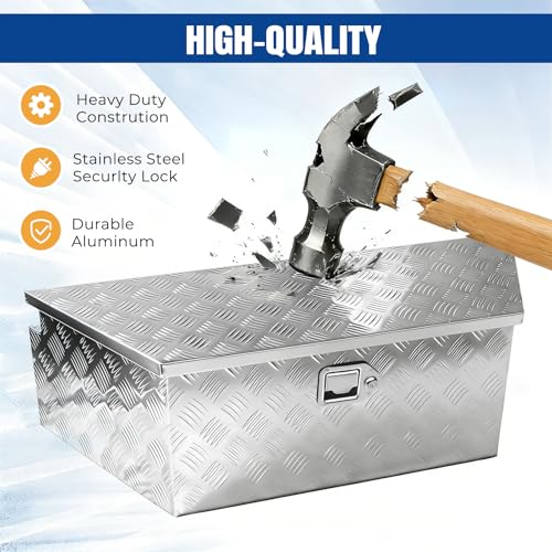 39" x 12" x 16.5" Trailer Tongue Tool Box Heavy Duty Aluminum with Latch and Keys Trailer Toolbox Organizer Truck Underbody Box Compatible with Pick Up Truck Bed RV Trailer ATV Silver
