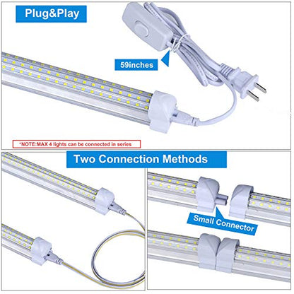 20-Pack) 8ft LED Shop Light Fixture, 144W 18000LM 6000K, Cold White, U Shape, Clear Cover, Hight Output, Linkable Shop Lights, T8 LED Tube Lights, 8 LED shop lights for garage 8 foot with plug
