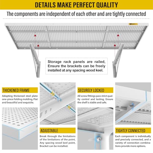2Pack 1.64x4ft Adjustable Metal Garage Wall Shelving Heavy Duty Garage Storage Shelf Wall Mounted White (2 Count)