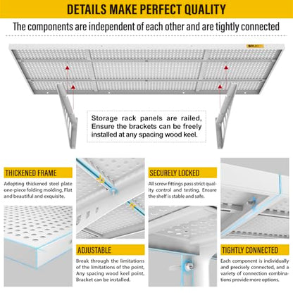 2Pack 1.64x4ft Adjustable Metal Garage Wall Shelving Heavy Duty Garage Storage Shelf Wall Mounted White (2 Count)