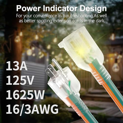 Indoor Outdoor Extension Cord 25 FT with Lighted 16