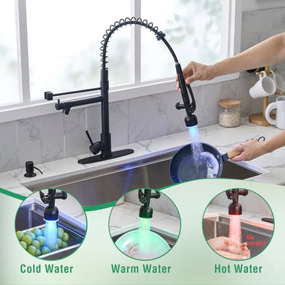 LED Commercial Kitchen Faucets with Pull Down Sprayer Matte Black