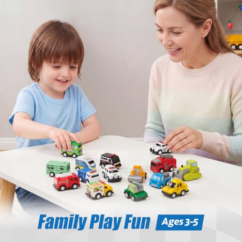 18 Pcs Pull Back City Cars and Trucks Toy Vehicles Set (18 Count)