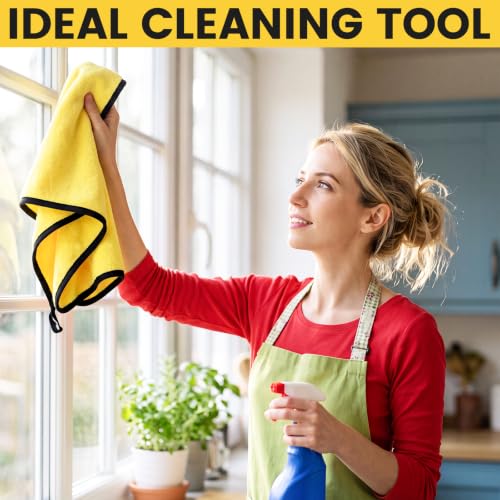 18 Pcs 16"x24" Yellow Microfiber Towels for Cars Drying Polishing (18 Count)