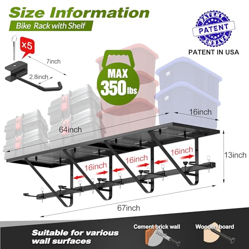 Heavy Duty Bike Rack with Shelf for Garage Storage