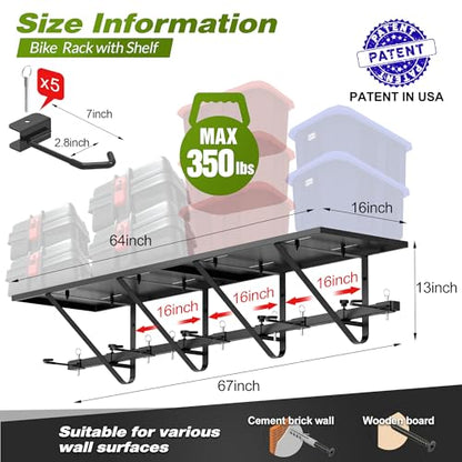 Heavy Duty Bike Rack with Shelf for Garage Storage