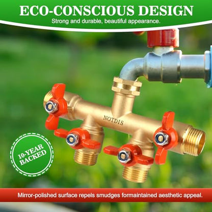 4 Way Brass Hose Splitter Full Flow with Metal Handle