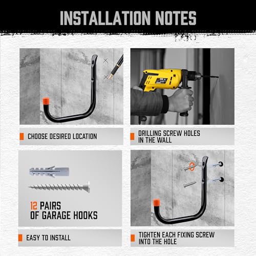 6 Pack 8 Inch Heavy Duty Garage Hooks