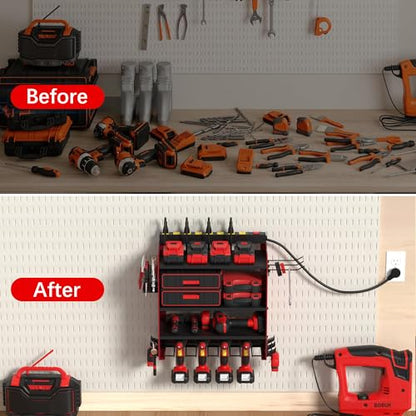 Power Tool Organizer Wall Mount with Charging Station & 8 Outlet
