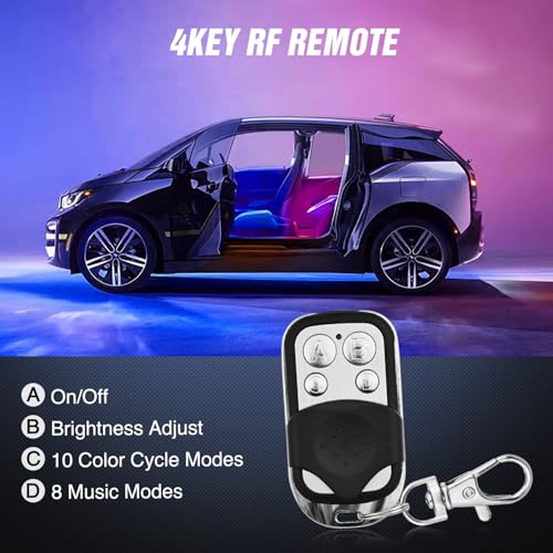 4PCS Interior Car Strip Lights Cigarette Lighter Dream Color RGB