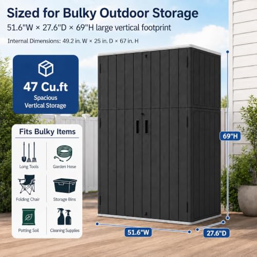47 Cu.Ft Vertical Outdoor Storage Shed with Reinforced Floor