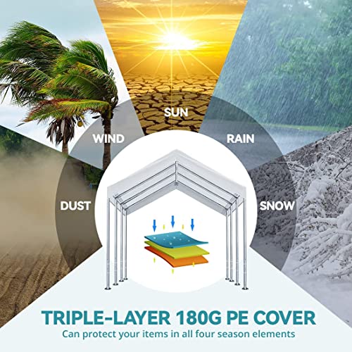 10'x20' Carport Replacement Top Canopy Cover for Car Garage Shelter Tent Party Tent with Ball Bungees White