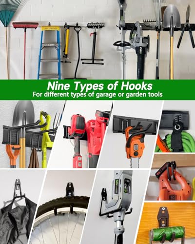 Garden Tool Organizer 48 inches with 18 Garage Wall Hooks in 9 Types (70.4 Ounce)