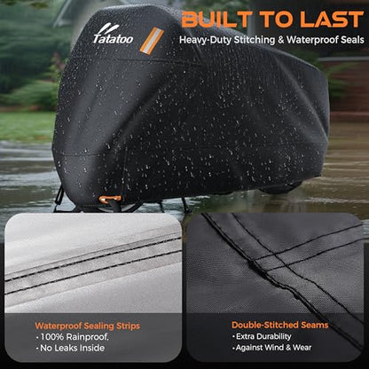 Heavy Duty Motorcycle Cover Waterproof Outdoor Storage Fits Up to 112.2"