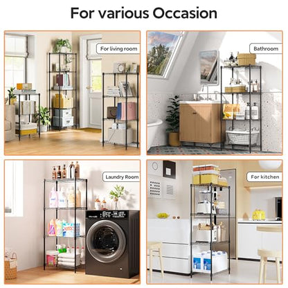 4 Tiers Shelf Metal Storage Shelves Wire Rack Closet Organizers for Garage Kitchen Bathroom Laundry Black 11.8" D x 17.7" W x 41.9" H