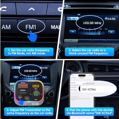 Bluetooth 5.4 FM Transmitter Car Adapter 54W