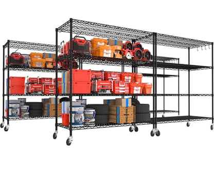 55.5" Wx24 x80 Heavy Duty Metal Wire Storage Shelving with Wheels (5 Count)