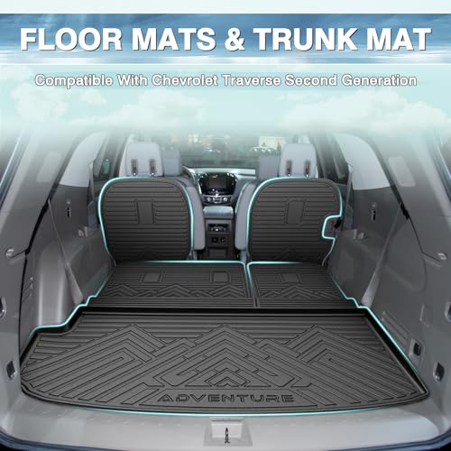 Floor Mat & Cargo Liner for 7 Seats Chevy Traverse 2018 (10 Count)