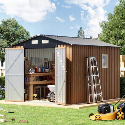 8x10 FT Outdoor Metal Storage Shed with Frame Floor