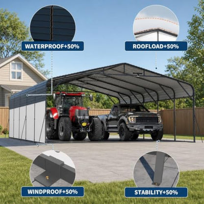 20x25FT Metal Carport Heavy Duty Galvanized Steel Canopy