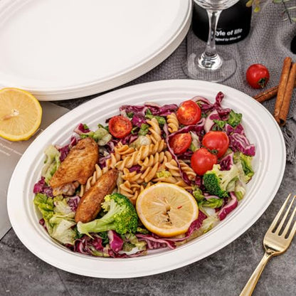100% Compostable Oval Paper Plates 12 Inch (125 Count)