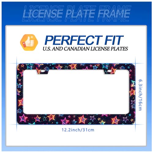 Colorful Stars License Plate Frame Stainless Steel Accessory 12.3x6.3 Inch
