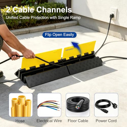 2 Pack 2 Channel Folding Cable Protector Ramp for Driveway