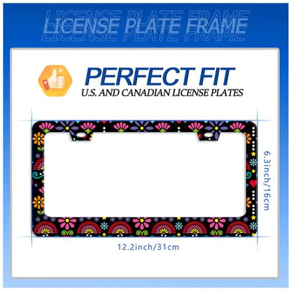 Folk Flowers License Plate Frame Stainless Steel Accessory 12.3x6.3 Inch