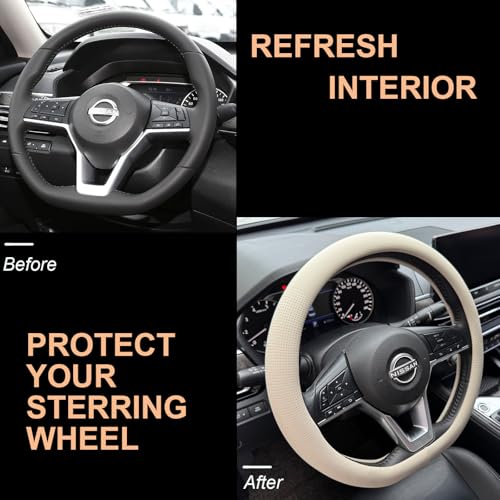D Shaped Nappa Leather Steering Wheel Cover 14.5In