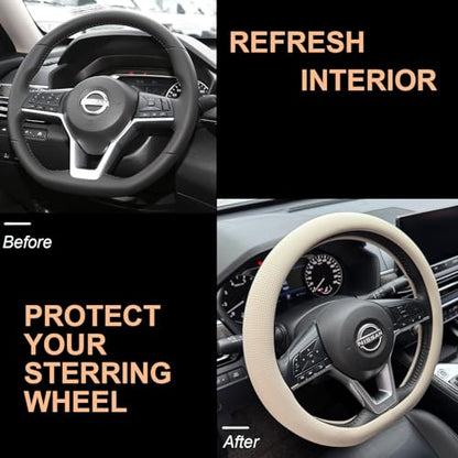 D Shaped Nappa Leather Steering Wheel Cover 14.5In