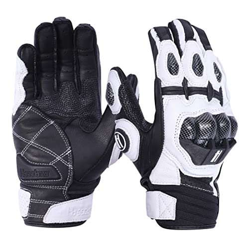 Mens Leather Motorbike Gloves KM046 White