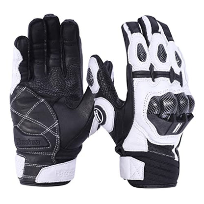 Mens Leather Motorbike Gloves KM046 White